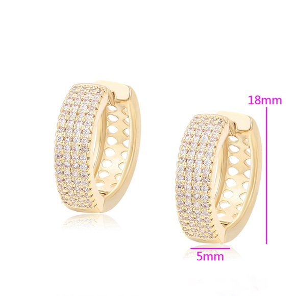 Huggie Earrings | 14K Gold Plated Zirconia Hoop Earrings | Luxury Jewelry - Picture 7 of 11